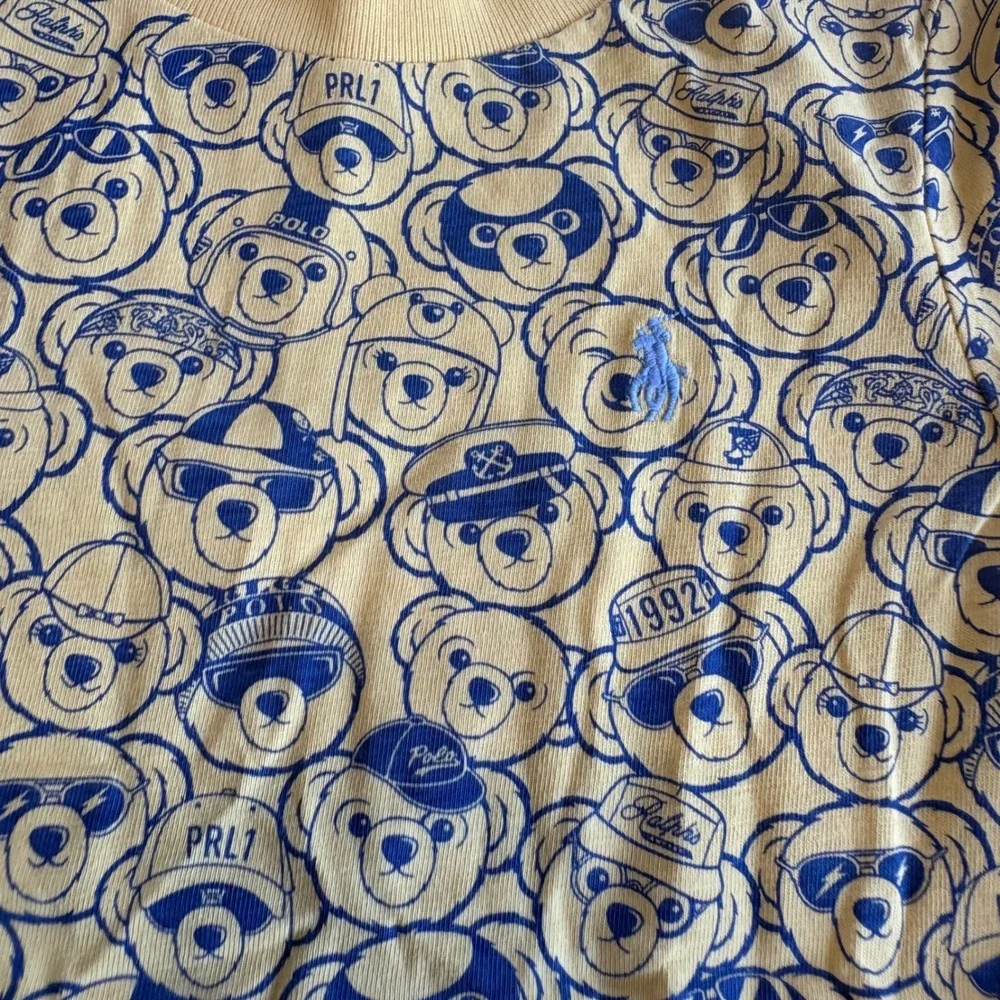 Ralph Lauren Polo Bear T-Shirt Yellow Blue Graphic Tee Toddler‎ 24M Allover NWT